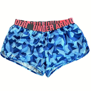 SzM Under Armour Semifitted heatgear running shorts blue geometric pattern GUC